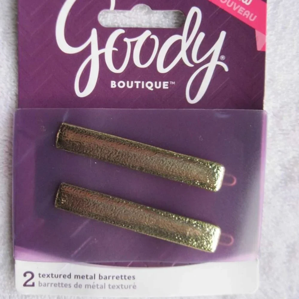 2 Goody Boutique Textured Metal Hair Barrettes Secure Back Clips Stay Tight Gold